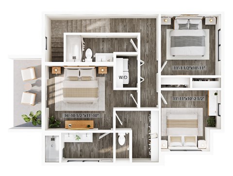 Floor plan for 3 beds, 2 baths, 1881 sqft